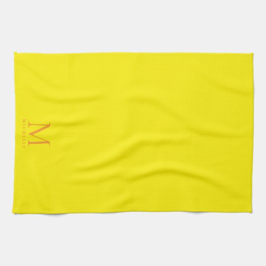 Custom Trendy Monogram Name Elegant Bright Yellow Theedoek (Horizontaal)