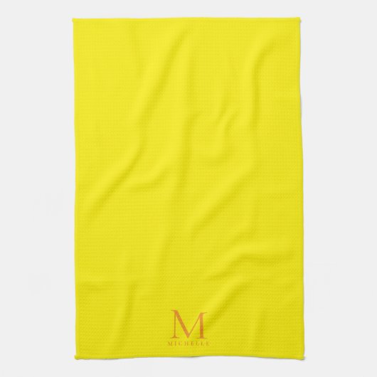 Custom Trendy Monogram Name Elegant Bright Yellow Theedoek (Verticaal)