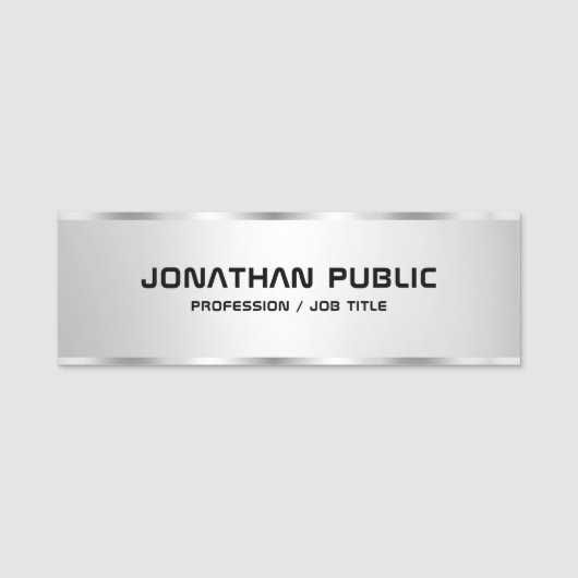 Custom Trendy Silver Look Elegant Modern Sjabloon Naamplaatje (Voorkant)