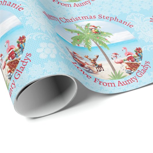 Custom Tropical Christmas in juli Party Lace Blauw Cadeaupapier (Rol Hoek)