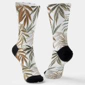 Custom Tropical Leaf Gouden Houtskool Naam Ontwerp Sokken (Gebogen)