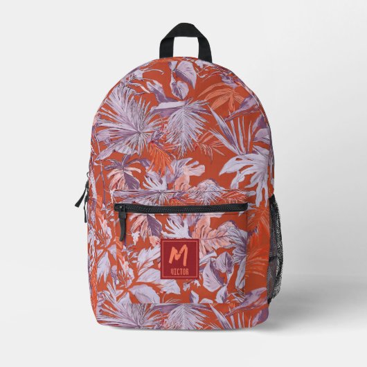 Custom Tropical Leaf Hot Zomer Rood Modern Ontwerp Bedrukte Rugzak (Voorkant)