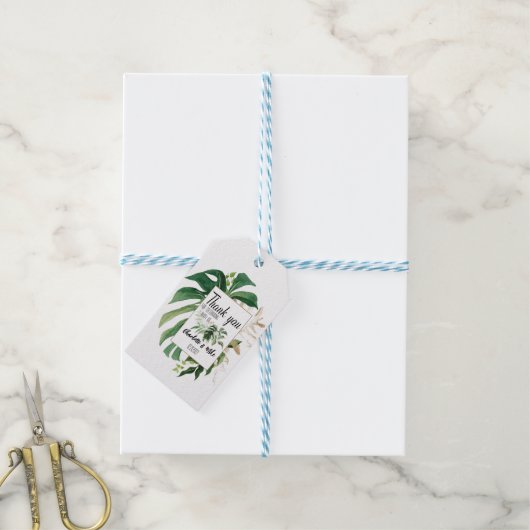 Custom Tropical Monstera Leaf Wedding Dank u Cadeaulabel (Met Touw)