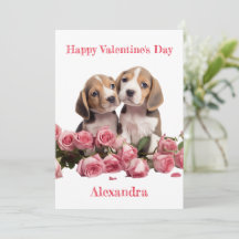 Custom Twee Beagles met Roze Rose Valentijn