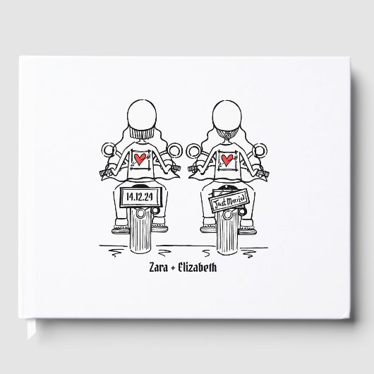 Custom Twee Bruiden Biker Motorfiets Avond Bruilof Gastenboek (Voorkant)