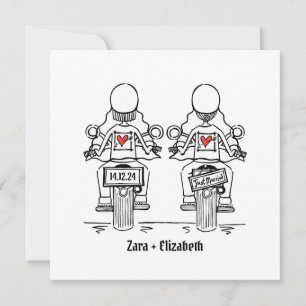 Custom Twee Bruiden Biker Motorfiets Avond Bruilof Kaart