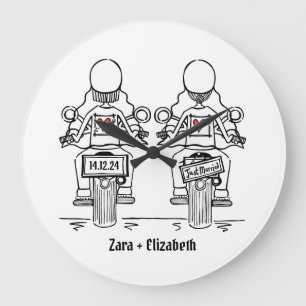 Custom Twee Bruiden Biker Motorfiets Bruiloft Grote Klok