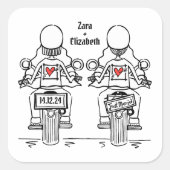 Custom Twee Bruiden Biker Motorfiets Lesbische Bru Vierkante Sticker (Voorkant)