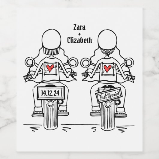 Custom Twee Bruiden Biker Motorfiets Lesbische Bru Wijn Etiket (Enkel label)