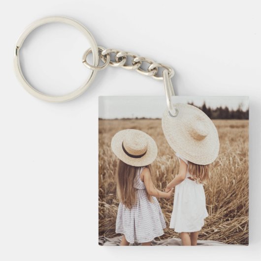 Custom Twee Foto Acryl Vierkant 2 Zijde Sleutelhan Sleutelhanger (Voorkant)
