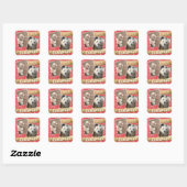 Custom Twee Foto Kerst Vierkant Sticker (Vel)