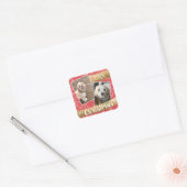 Custom Twee Foto Kerst Vierkant Sticker (Envelop)
