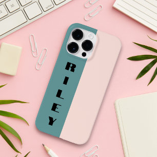 Custom Twee Kleur Blok Roos Roze Blauwgroen Grote  Case-Mate iPhone 14 Pro Max Hoesje