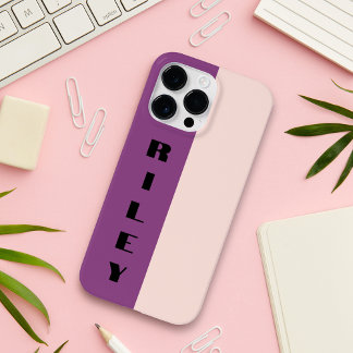 Custom Twee Kleur Blok Roos Roze Paarse Grote Naam iPhone 14 Pro Max Hoesje