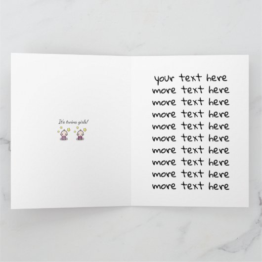 Custom Twin Baby Girls Congratulations, Big Kaart (Binnen)