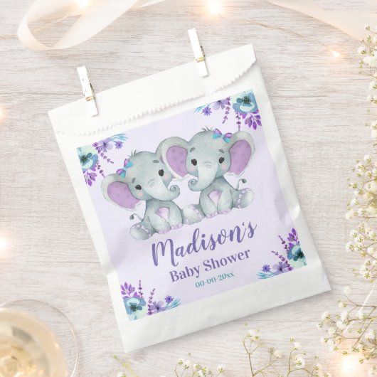 Custom Twin Meisje Olifant Baby shower Favor Tasse Bedankzakje (Geknipt)