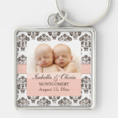 Custom Twins Damask Photo Sleutelhanger Pink en Br (Voorkant)