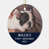 Custom Two Sided Blue Eerste Kerstmis Puppy Foto Keramisch Ornament (Links)