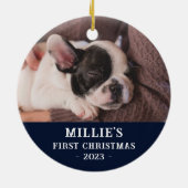 Custom Two Sided Blue Eerste Kerstmis Puppy Foto Keramisch Ornament (Achterkant)