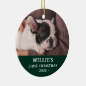 Custom Two Sided Green Eerste Kerstmis Puppy Foto Keramisch Ornament (Rechts)