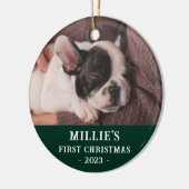 Custom Two Sided Green Eerste Kerstmis Puppy Foto Keramisch Ornament (Links)