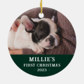 Custom Two Sided Green Eerste Kerstmis Puppy Foto Keramisch Ornament (Achterkant)
