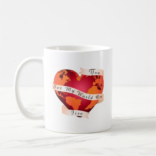 Custom U ZET MIJN WERELD OP VUUR Rood Aarde Lint Koffiemok (Links)