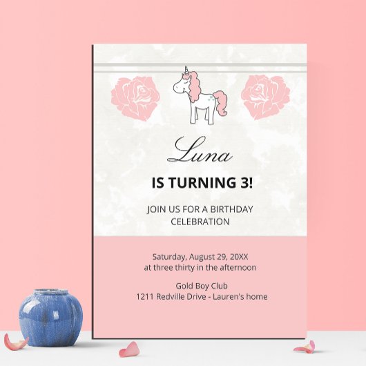 Custom Unicorn Cute Pink Birthday Party Invitation