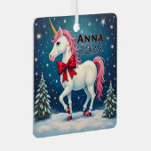 Custom Unicorn Red Bow Metalen Ornament (Voorkant Rechts)