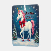 Custom Unicorn Red Bow Metalen Ornament (Voorkant links)