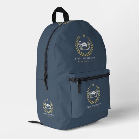 Custom University Logo blauw-grijze achtergrond Bedrukte Rugzak (Achterkant Hoek Links)