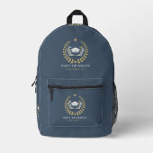 Custom University Logo blauw-grijze achtergrond Bedrukte Rugzak (Voorkant)