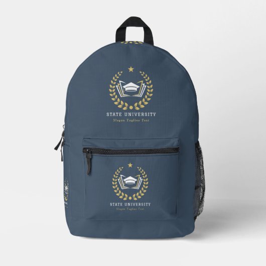 Custom University Logo blauw-grijze achtergrond Bedrukte Rugzak (Voorkant)