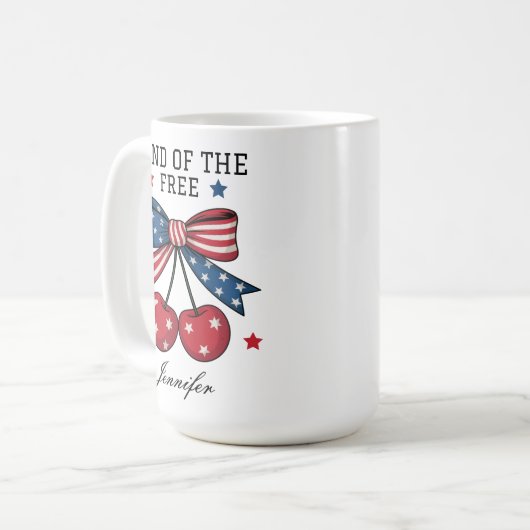 Custom USA Cherry Coquette Bow Mug pour les collèg (Devant gauche)