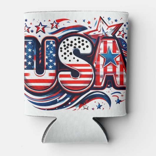 Custom USA Print - Retro Amerikaans Vlag Bier Blikjeskoeler (Voorkant)