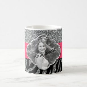 Custom Uw Afbeelding Silver Glitter Girly Pink Zeb Koffiemok