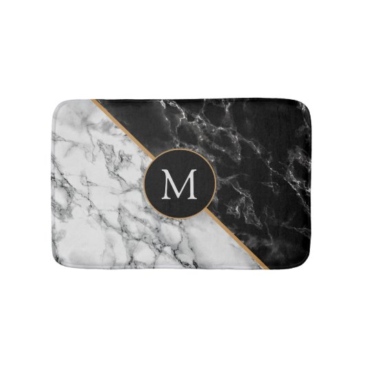 Custom Uw Brief Badmat Zwart Wit Marmer (Voorkant)