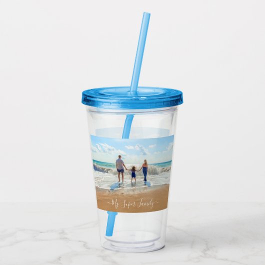 Custom Uw Familie Foto Acryl Tumbler met Tekst Acryl Drinkbeker (Achterkant)