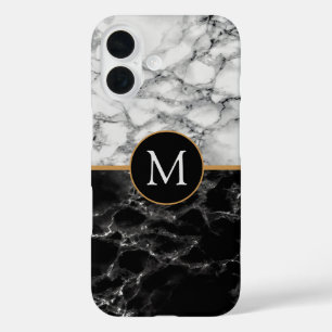 Custom Uw Letter Zwart Wit Marmer iPhone Hoesjes