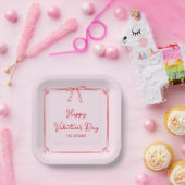 Custom Valentijnsdag Party Blush Pink Bow Hearts Papieren Bordje (Feest)