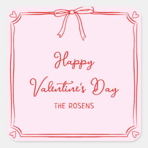 Custom Valentijnsdag Party Blush Pink Bow Hearts Vierkante Sticker
