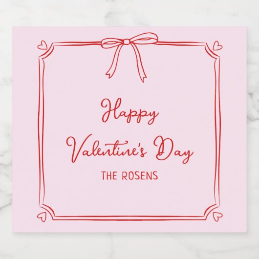 Custom Valentijnsdag Party Schattige Red Bow Heart Sparkling Wijnetiket (Enkel label)