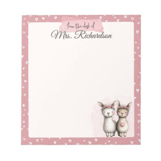 Custom Valentine Notepad Cute Pink Llama & Hearts Notitieblok