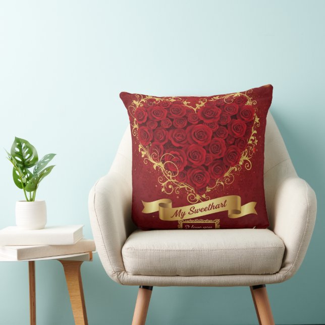 Custom Valentine'S Red Rose Heart Love  Kussen (Stoel)