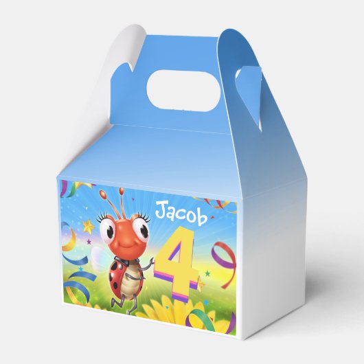 Custom Verjaardag Party box boy 4 yrs Lil’ Ladybug Bedankdoosjes (Achterkant)