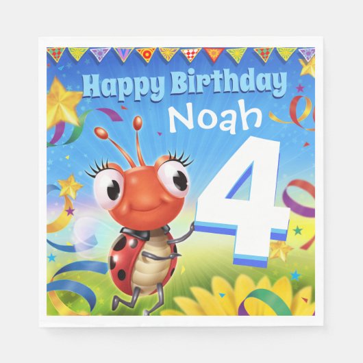 Custom Verjaardag Party papier servet jongen 4 jaa (Voorkant)