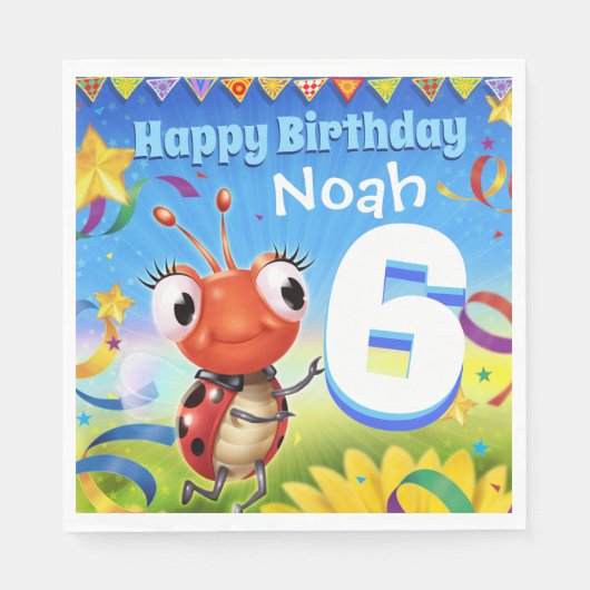 Custom Verjaardag Party papier servet jongen 6 jaa (Voorkant)