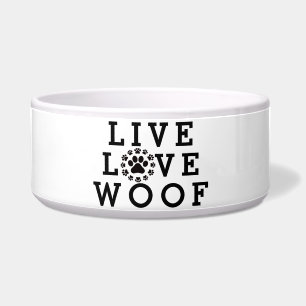 Custom Versierde hond Food Bowl, "Live Love Woof" Voerbakje