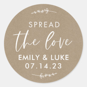 Custom Verspreid de liefde bruiloft Jam Favor Ronde Sticker