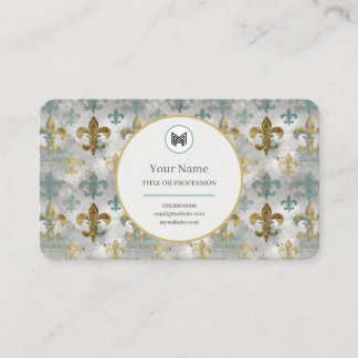 CUSTOM Verweerde Fleur de Lis | Aqua Blue & Gold Visitekaartje